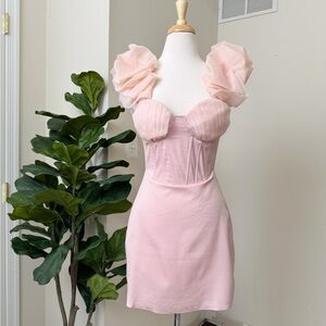 Pink Elegant Puff-Sleeve Mini Dress